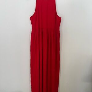 NWT Crown & Ivy Linen Blend Midi Dress Fresh Red  Sz 6 With Pockets